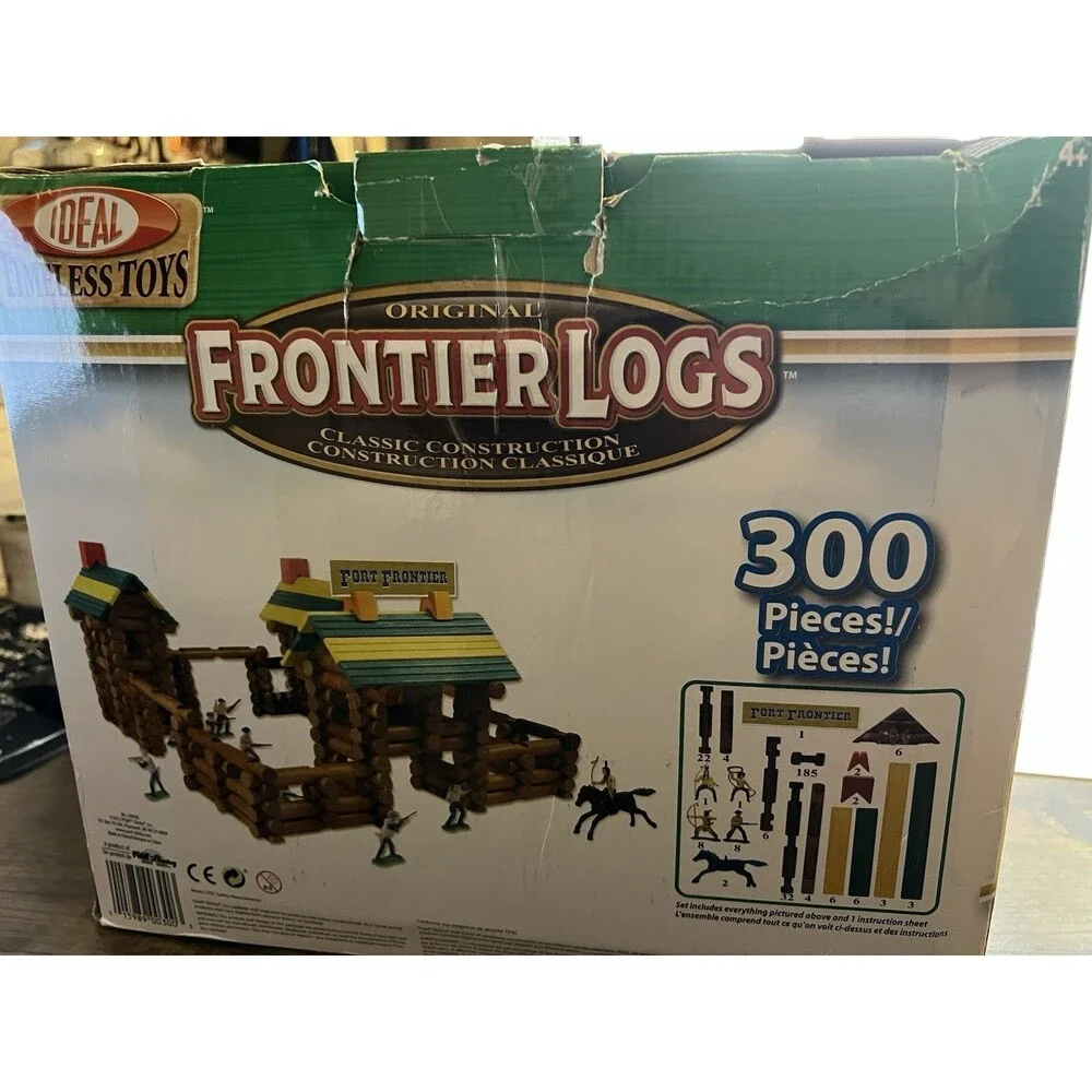 Ideal Frontier Logs Fort 300pc (missing 4 pcs) Wood Set Figures and directions.